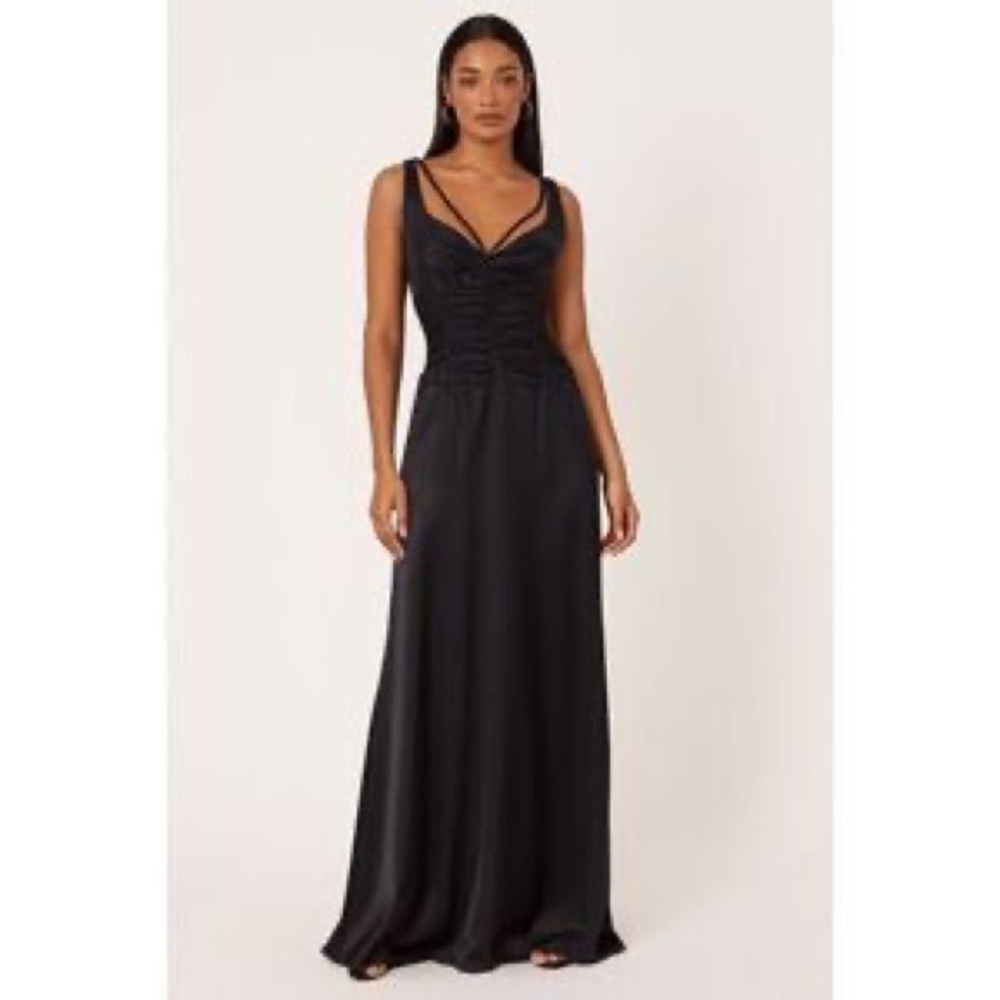 Elie Tahari Black Satin Evening Gown